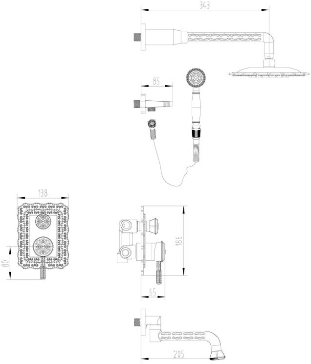 Душевой комплект ZorG Antic A 104DS-BR с внутренней частью, бронза - Вид №5