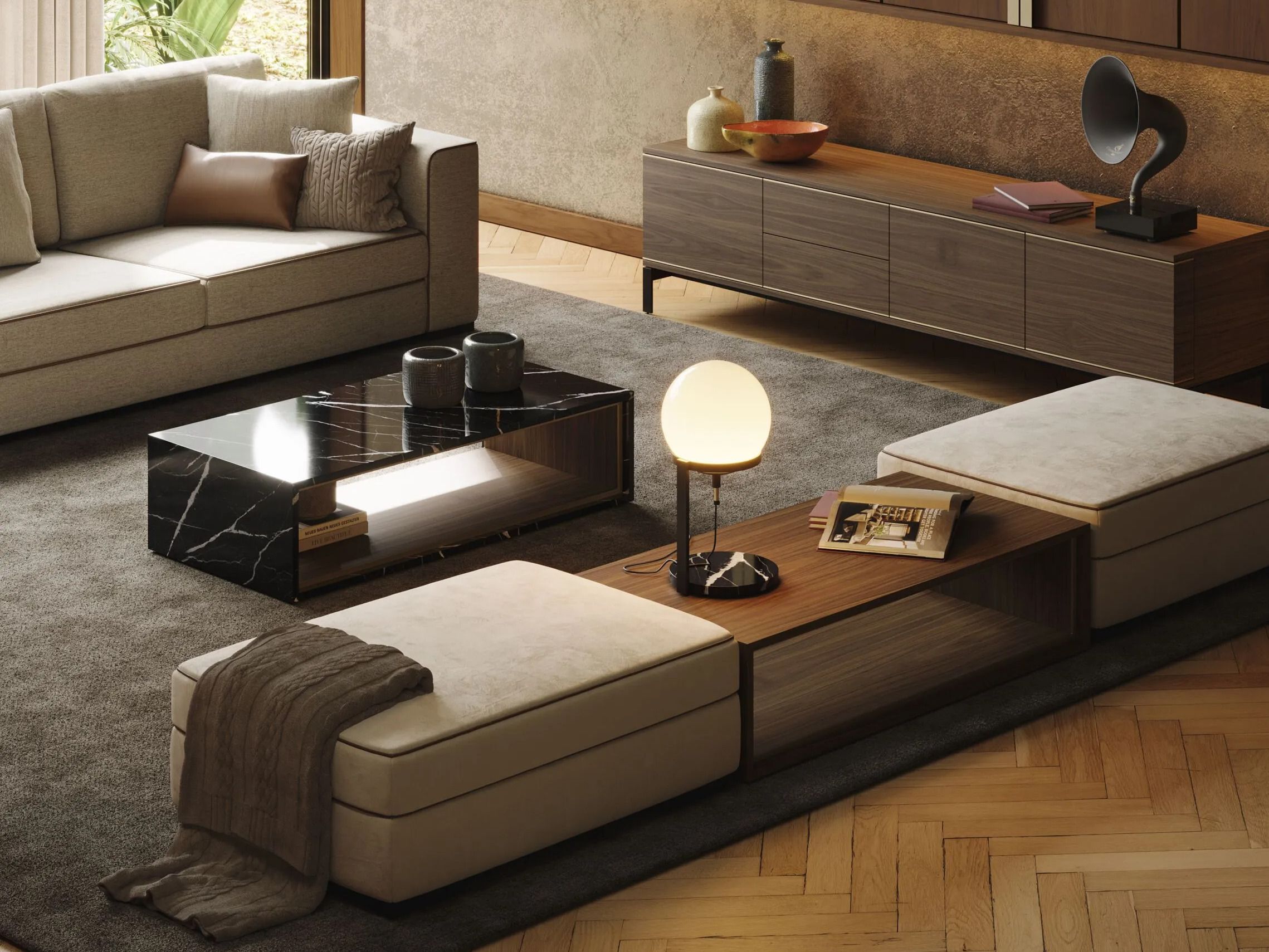 Прямоугольный пуф из ткани Laskasas серый ARCH-00105159 - Вид №1