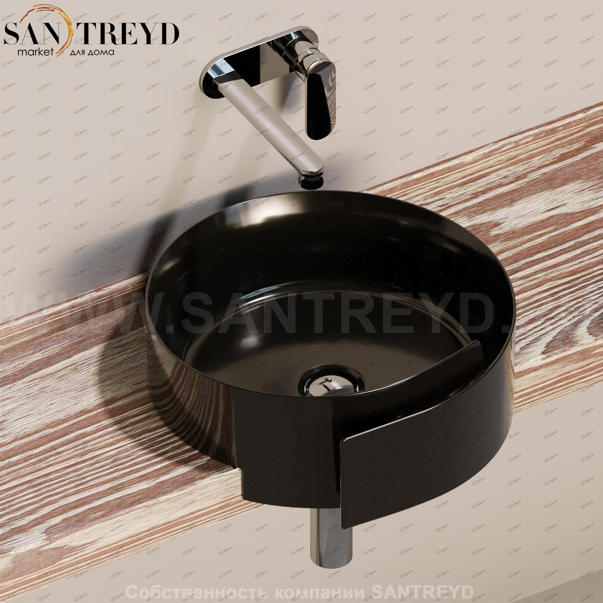 RL44S.9017 Полувстраиваемая раковина консольная 50 см черная Flaminia Roll Ceramica Flaminia RL44S9017