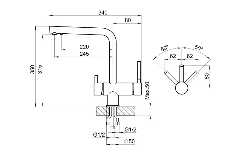 2305, АРКТИК (БЕЛЫЙ), СМЕСИТЕЛЬ КУХОННЫЙ GRANULA 2305-ST87 - Вид №2