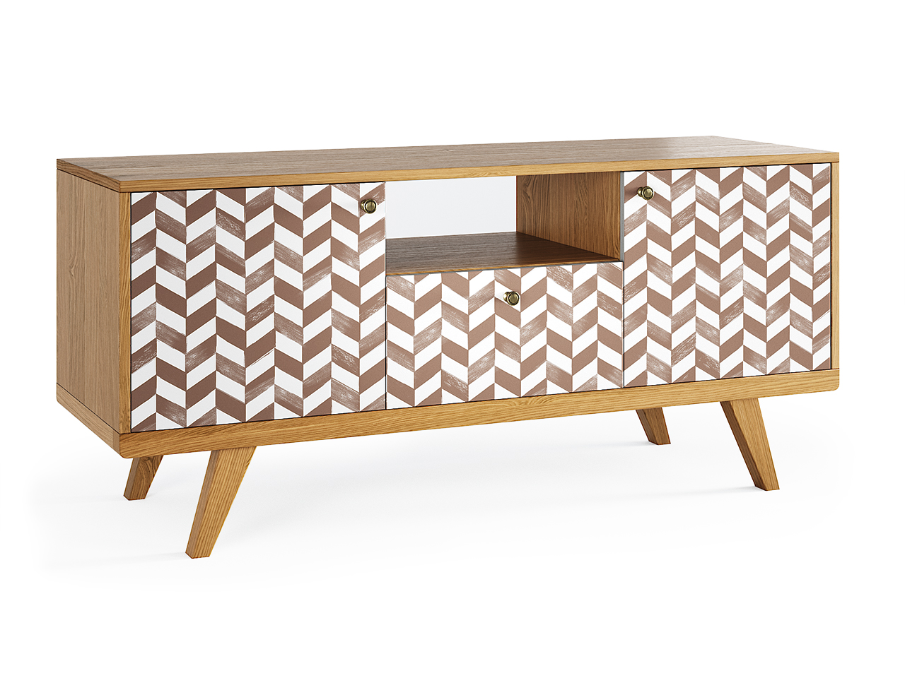 Тумба под телевизор с ящиком светло-коричневая с принтом Thimon THE IDEA  210226 Бежевый  - Вид №1