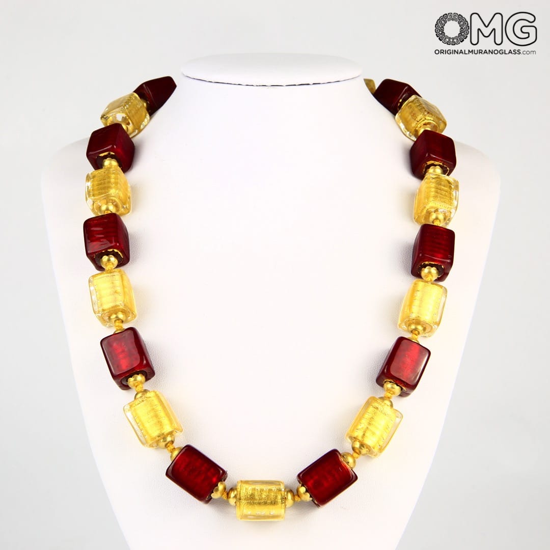 2981 ORIGINALMURANOGLASS Колье Малина - золото - Original Murano Glass OMG 53 см  - Вид №1