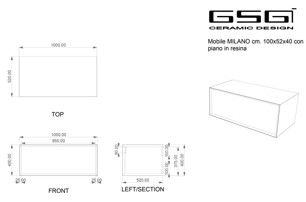 Подвесной шкаф для умывальника из МДФ с столешницей из смолы и ящиками GSG Ceramic Design Милан ARCH-00076853 - Вид №6