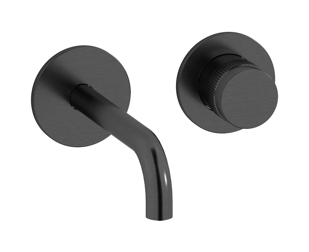 Встроенный в стену смеситель для раковины на 2 отверстия в комплекте с донным клапаном WE ARE IB rx406cs Brushed Black Chrome Reflex