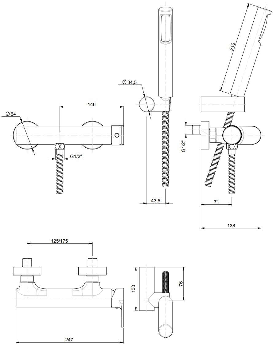 Rubinetterie Frattini Смеситель для душа однорычажный внешний Fosca sun-id-1435658 - Вид №1