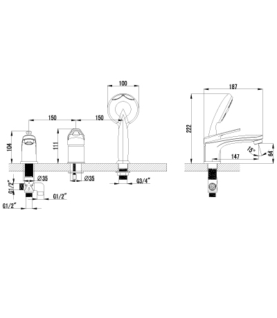 LM4145C Смеситель Luna на борт ванны LEMARK LUNA - Вид №1