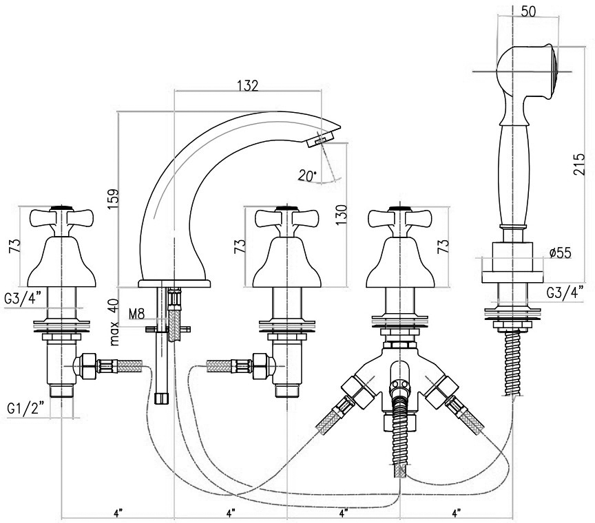 AM730401060 Смеситель на борт ванны , медь Webert Armony - Вид №1
