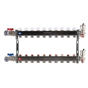Коллектор в сборе для радиаторного отопления Rommer 1"x3/4" 10 выходов нержавеющая сталь RMS-3210-000010