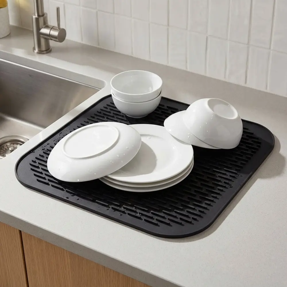 Коврик для сушки посуды KONSENSA 45x40 см силикон цвет черный STLM-2144414