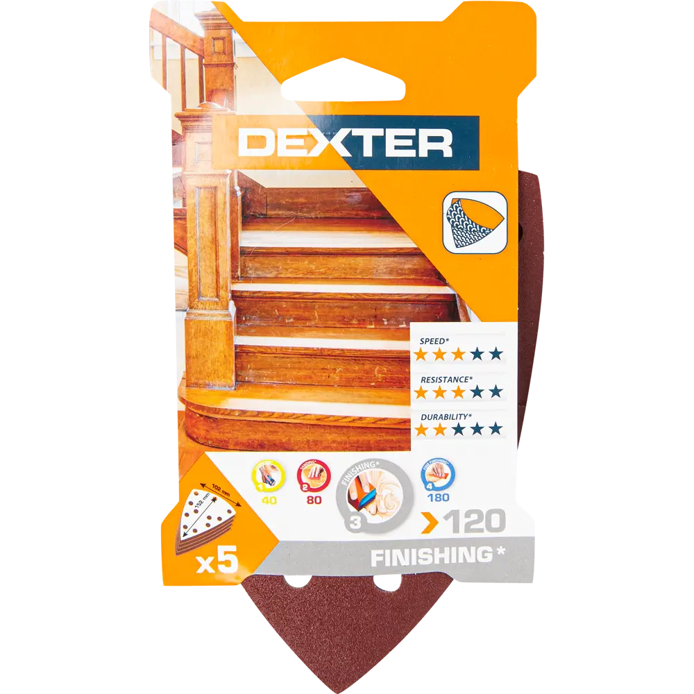 DEXTER Шлифовальные листы P120 для грубой обработки дерева, 5 шт 80126202 STLM-1564075 - Вид №3
