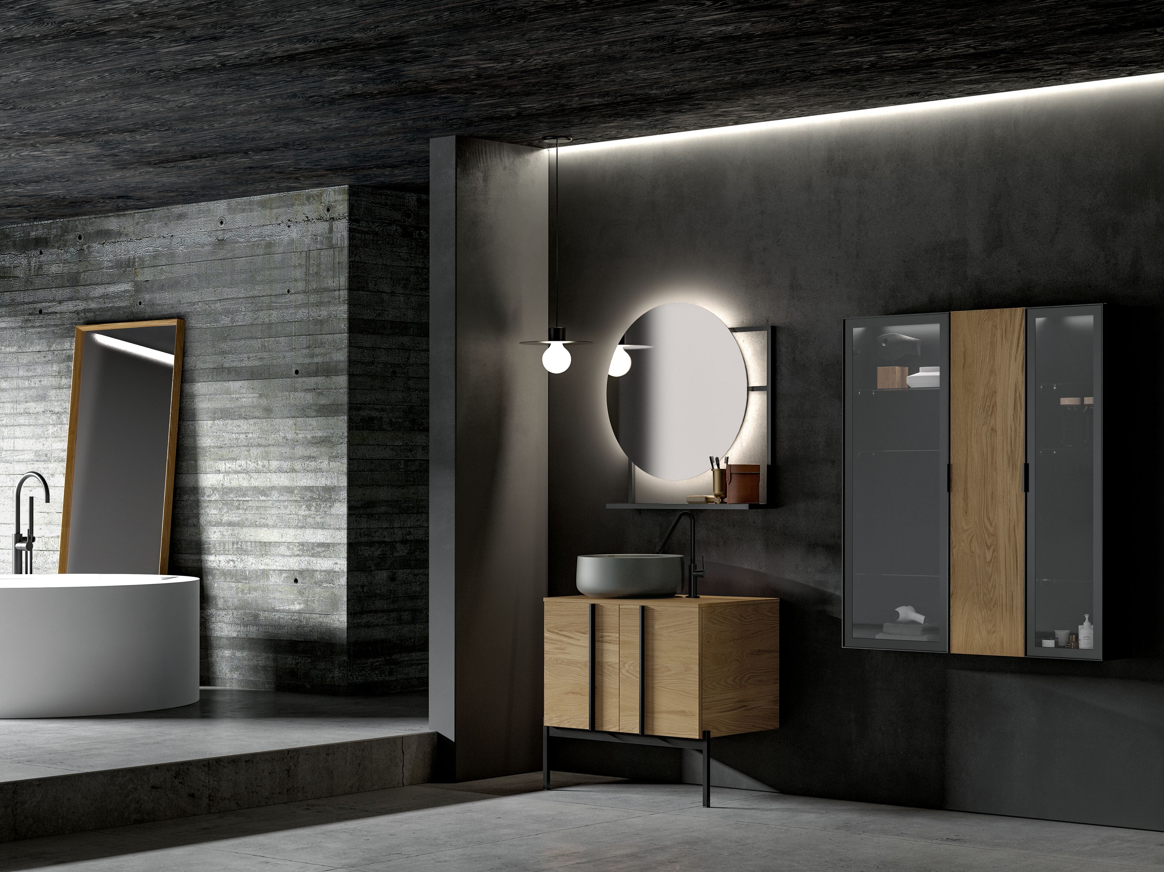 Туалетный столик с одной раковиной с зеркалом и навесными шкафами Birex Sidéro ARCH-00048937