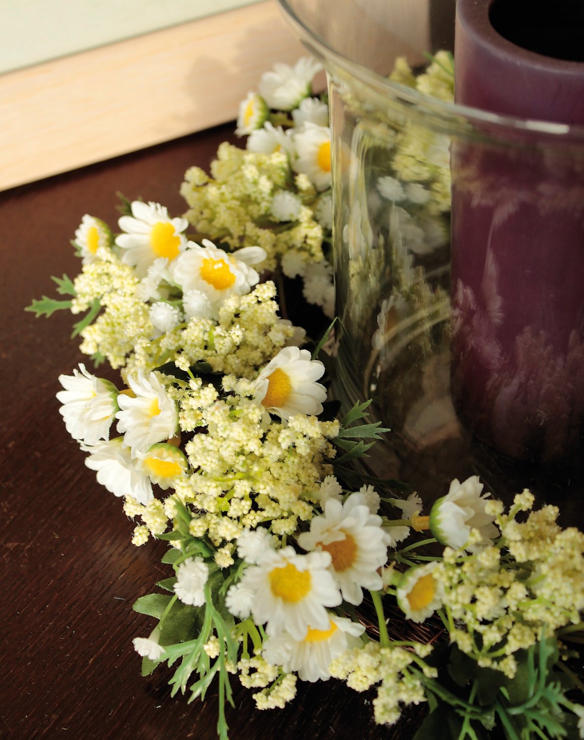 3168 778 a3 Искусственный венок 'ромашка / гипсофила' на ротанге, Ø 32 см, бежево-белый H-andreas  - Вид №7