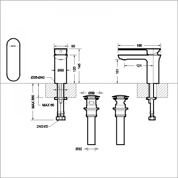 Смеситель для умывальника GINA F165104C-ENG bravat - Вид №1