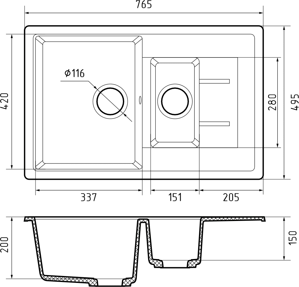 Кухонная мойка Искусственный камень QUADRO S299 GranFest Q-775KL-S299 - Вид №2