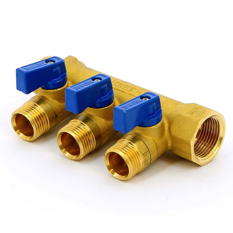 Коллектор НВ 3/4" с кранами с утолщенными стенками TIEMME 3 выхода 1/2"Н 36мм 1820017 - Вид №1