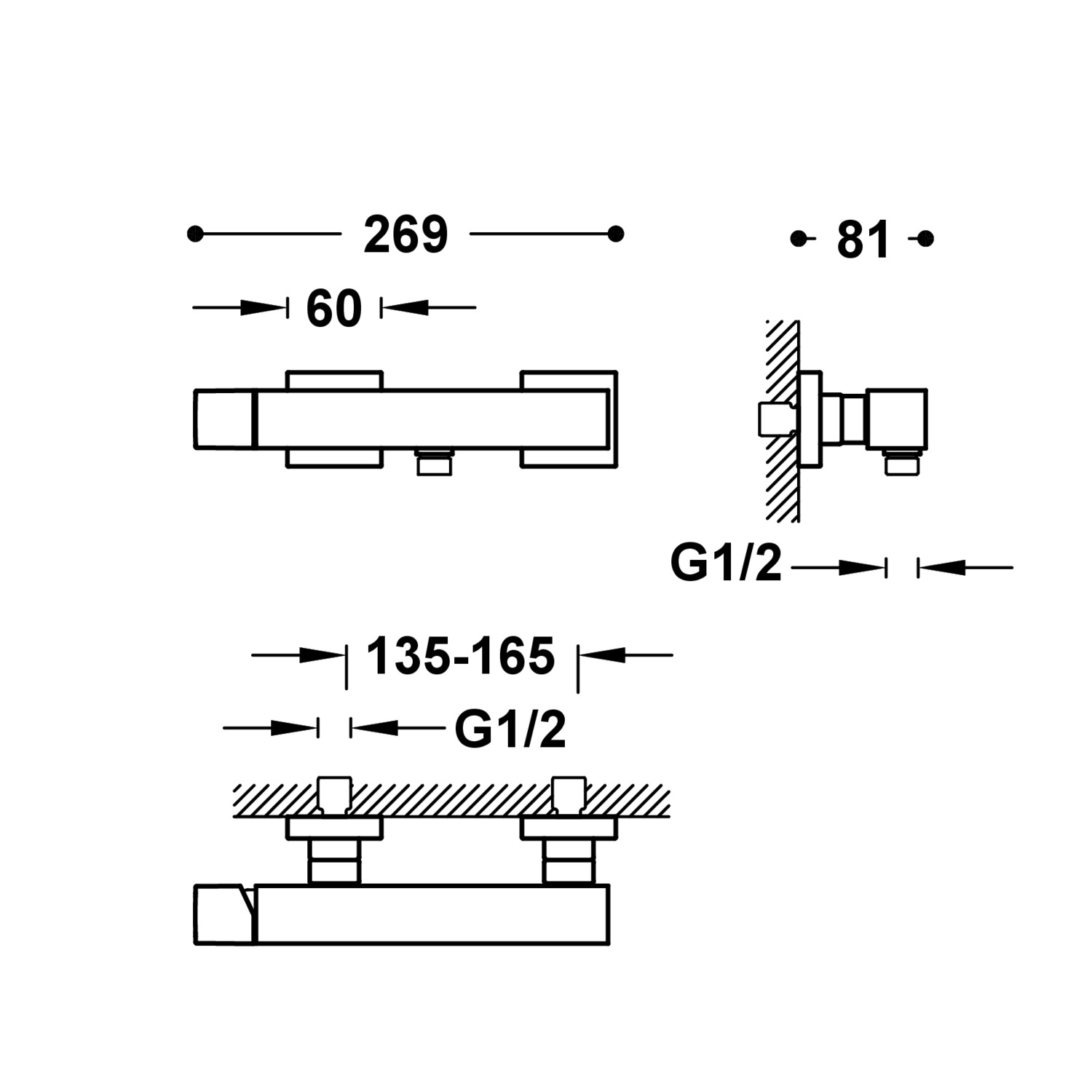 Настенный смеситель для душа CUADRO с одной ручкой-107167 TRES  - Вид №1