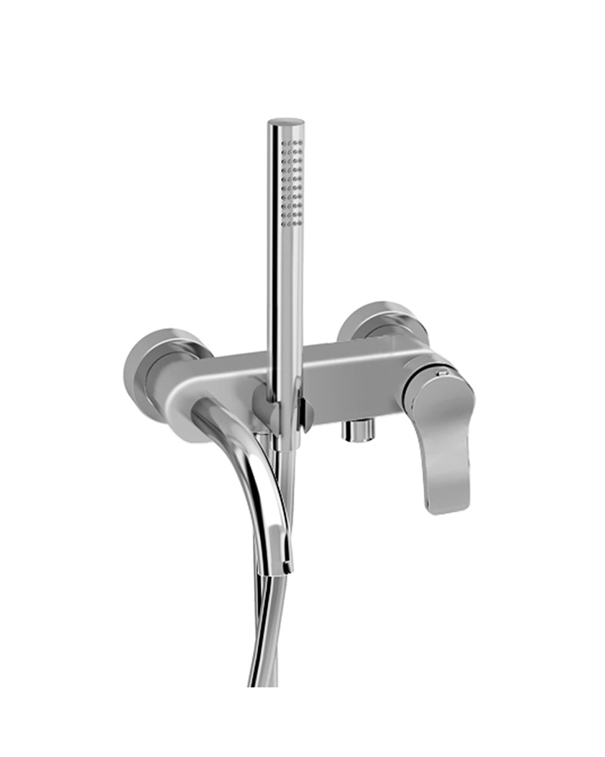 B015  Смеситель из стены для ваннывылет 19 см ручка переключатель на 2 потока с кнопкой ручная лейка FIT держатель ручной лейки гибкий шланг 150 см ПВХ Fantini Rubinetti AL/23