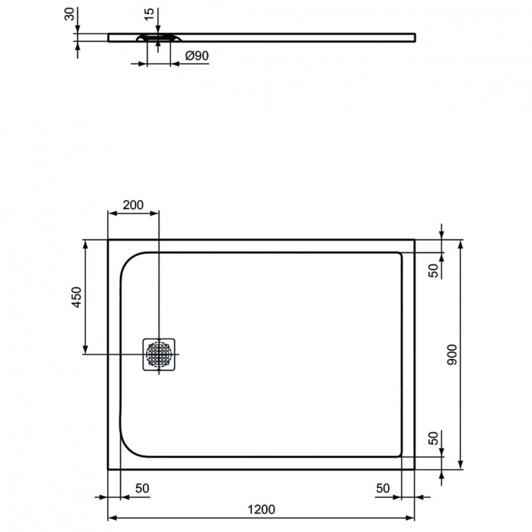 K8230FR Душевой поддон 120х90 см Ideal Standard ULTRAFLAT S  - Вид №2