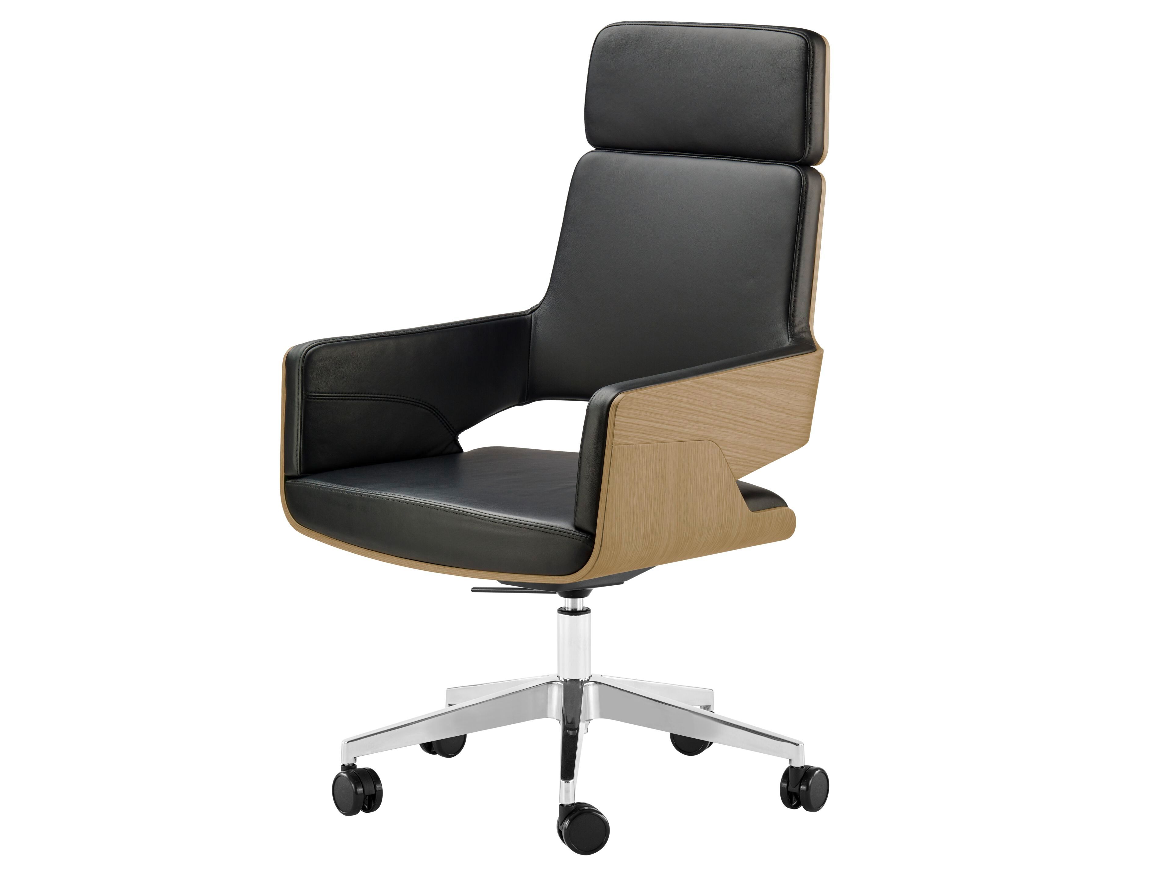 Кожаное офисное кресло с колесами и подлокотниками с 5 спицами THONET S 840 ARCH-00143804