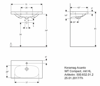 500632018 Подвесная раковина настенная прямоугольная Keramag  белая  - Вид №1
