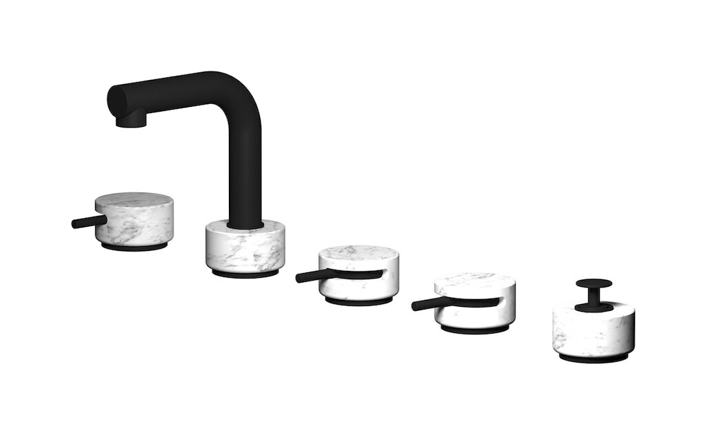 Смеситель на бортик ванной на 5 отверстий с дивертером и душевым гарнитуром. WE ARE IB mm396np_1 Matt Black Marmo