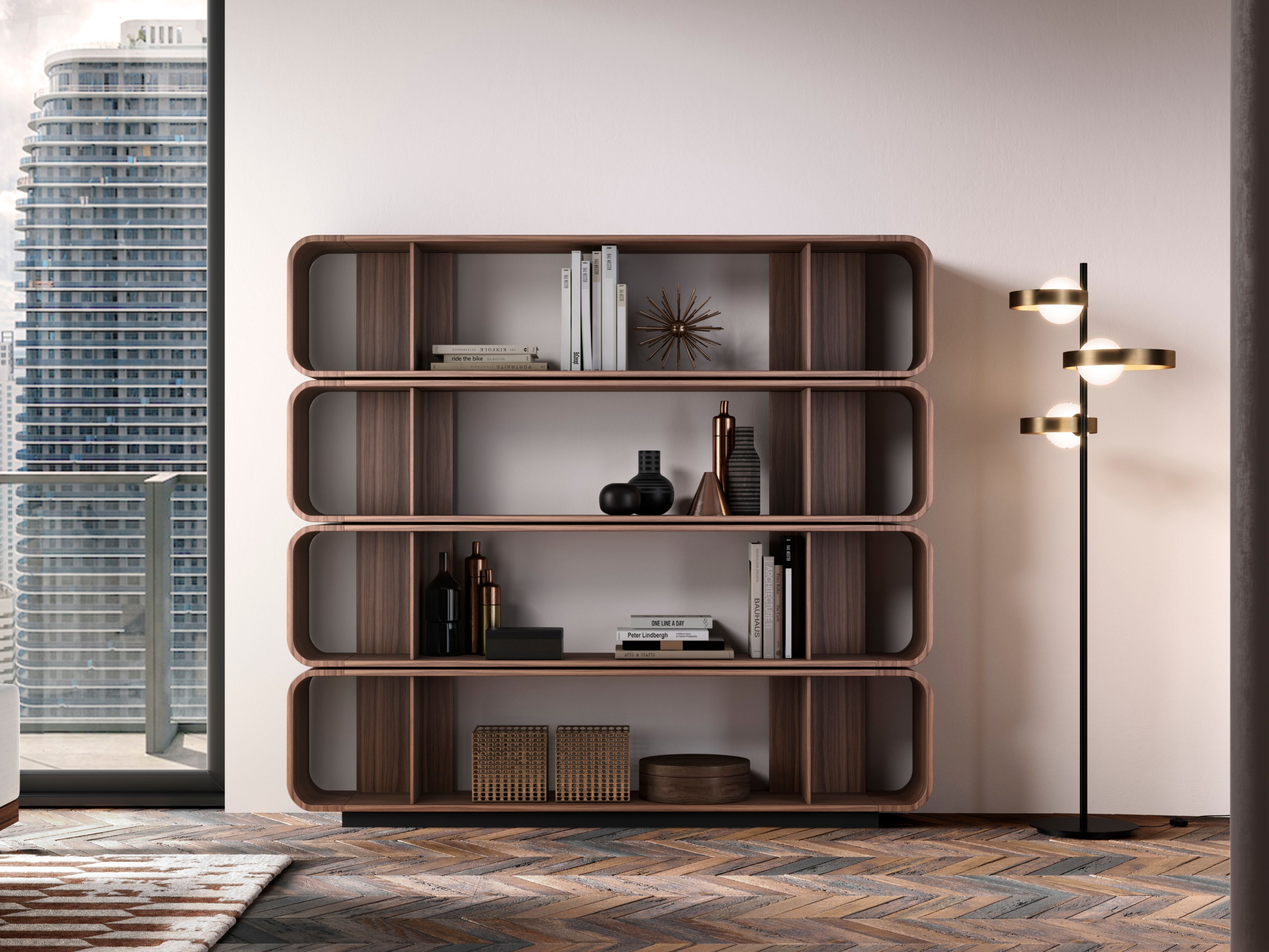 Деревянный двухсторонний книжный шкаф Barba design Round Up ARCH-00050623 - Вид №1