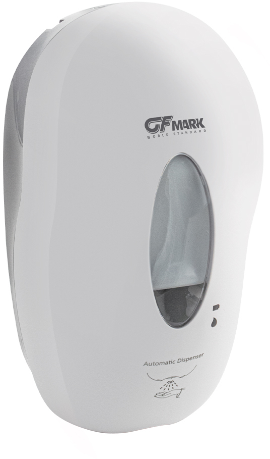 GFmark - Дозатор СЕНСОРНЫЙ, ДЕЗИНФЕКЦИЯ, модель КОКОН с окошком, пластик АБС, БЕЛЫЙ, с датчиком объёма жидкости и уровеня заряда батарей, 1000 мл, код: 721