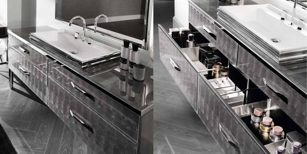 Комбинация ванной комнаты H02 в отделке Alligator silver MILLDUE HILTON HILTON02 - Вид №1