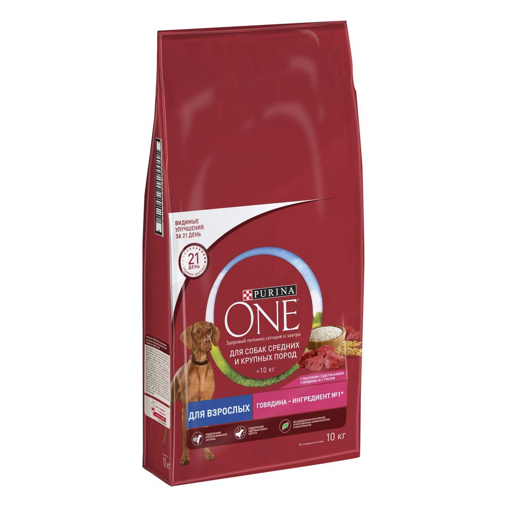 ПР0059685 Корм для собак для средних и крупных пород, говядина, рис сух. 10кг ONE  - Вид №1