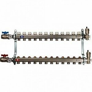 Распределительный коллектор из нерж. стали STOUT в сборе 3/4" х 1/4" х 12 выходов без расходомеров