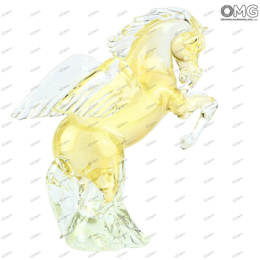2521 ORIGINALMURANOGLASS Скульптура Пегас крылатый конь - золото - муранское стекло - Original Murano Glass OMG 30 см 