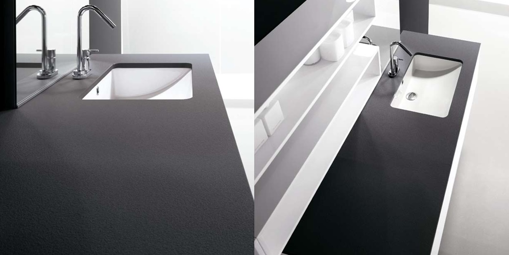 Комбинация ванной комнаты KU 59 в отделке F10 Gris Serena / Rettangolare/ L58 Bianco MILLDUE KUBIK KUBIK59 - Вид №2