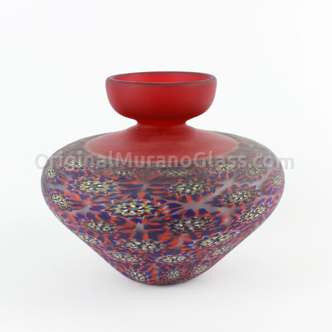 408 ORIGINALMURANOGLASS Ваза красно-синяя Амфора - мастер Salvadore - муранское стекло OMG 16 см  - Вид №1