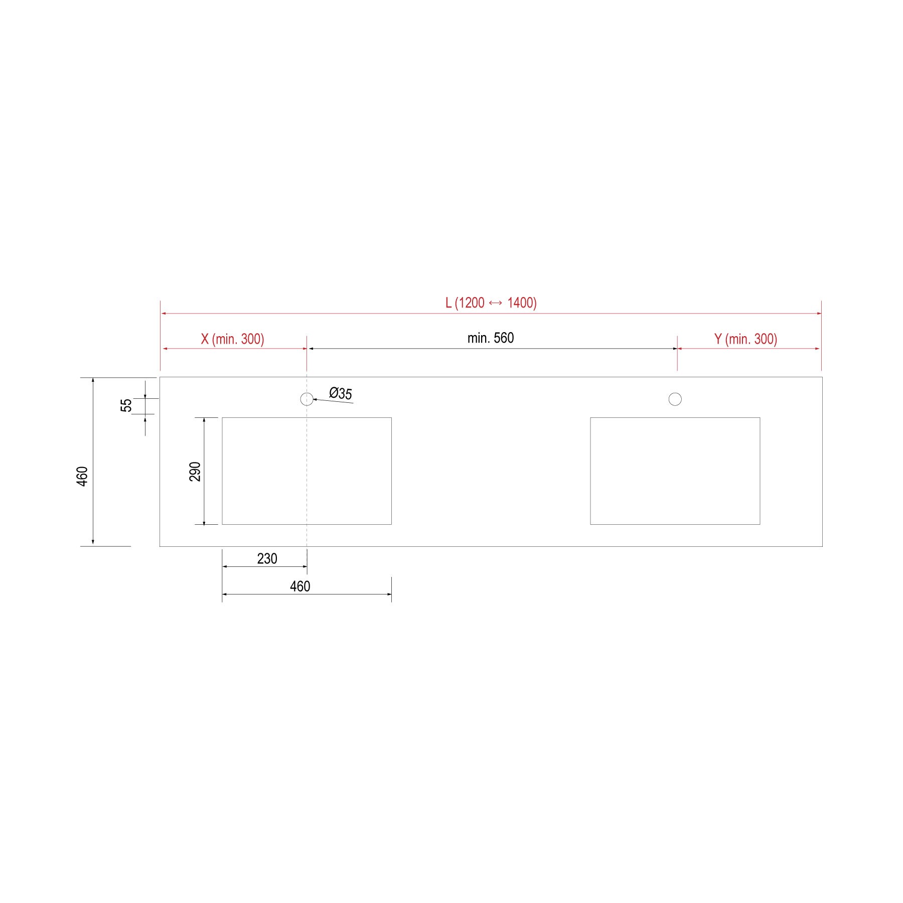 25601 SALGAR Столешница COMPAKT 46 от 1201 до 1400 мм с 2 встроенными мойками БЕТОН  - Вид №1