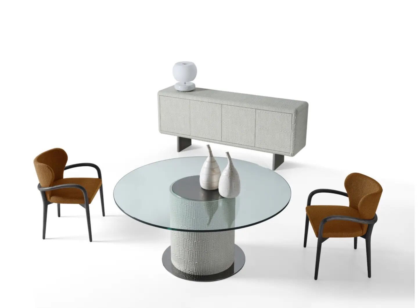 Круглый стол со стеклянной столешницей и основанием из МДФ Mobi сахара ARCH-00143774 - Вид №3