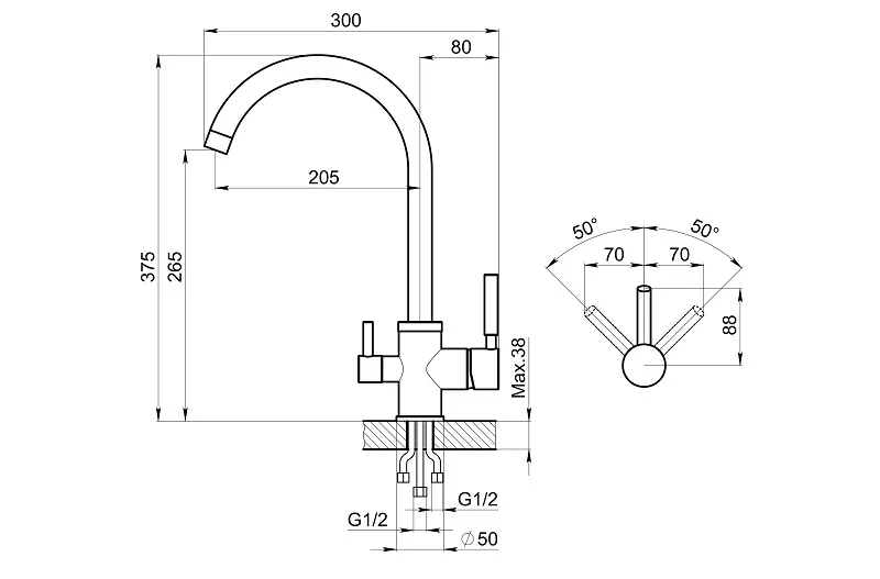 2168, ГРАФИТ (ЧЁРНО-СЕРЫЙ), СМЕСИТЕЛЬ КУХОННЫЙ GRANULA 2168-ST103 - Вид №2