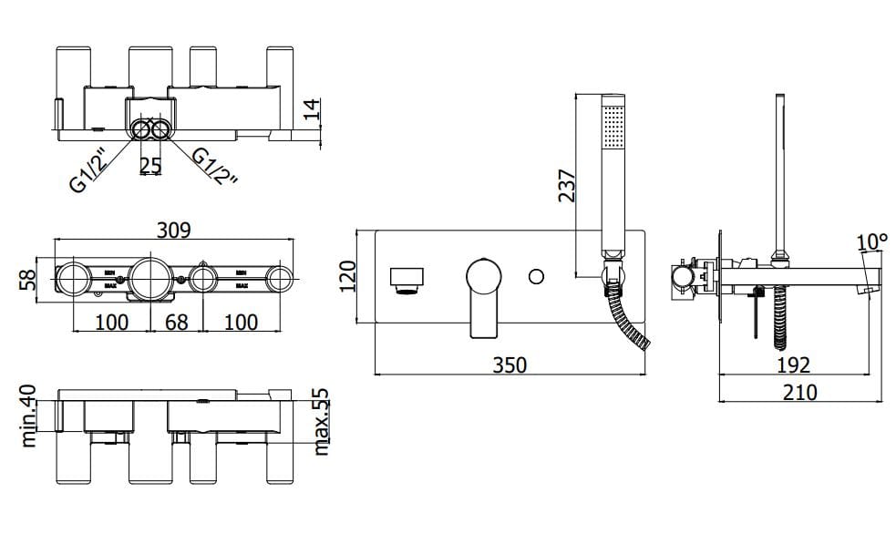 Встраиваемый смеситель для ванны/душа RUBINETTERIA PAFFONI Tango ARCH-00136196 - Вид №2