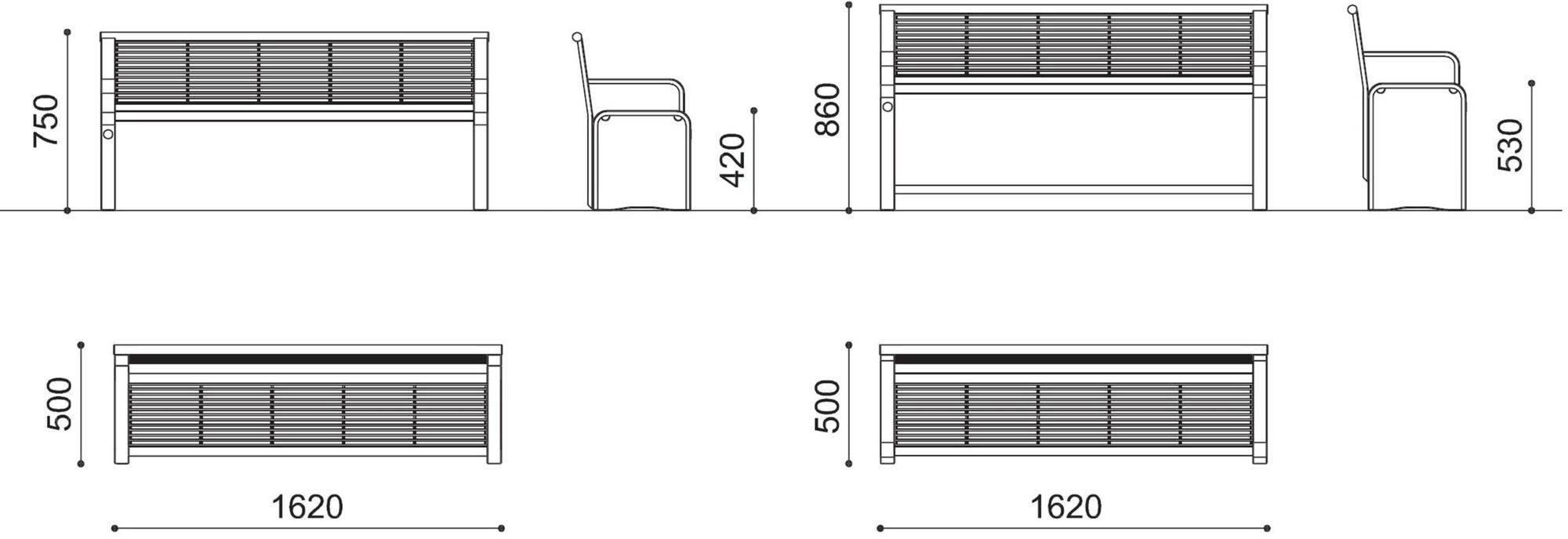 City Design Скамья стальная с подлокотниками со спинкой Ethos Ethos + b - Вид №1
