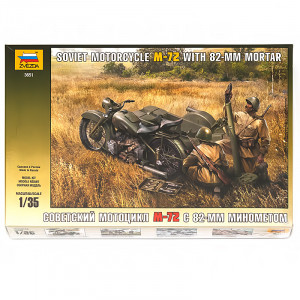 3651 Модель сборная Советский мотоцикл М-72 с минометом 1/35 ZVEZDA