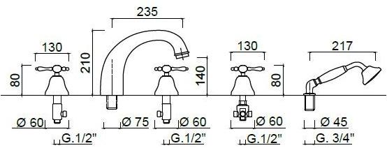 Rubinetteria Giulini Метчик на 5 отверстий Praga - praga crystal F7560 - Вид №1