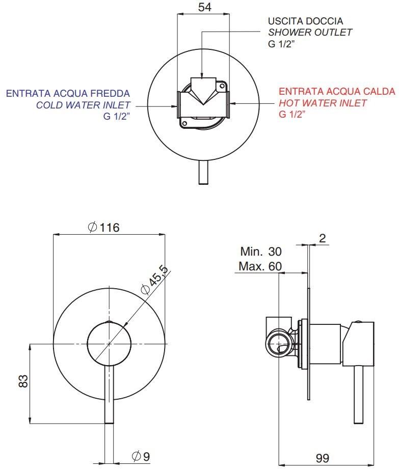 Rubinetterie Mariani Смеситель для ванны / душа из латуни Ultraminimal 179/um - Вид №1