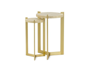 Круглый журнальный столик из травертина и латуни