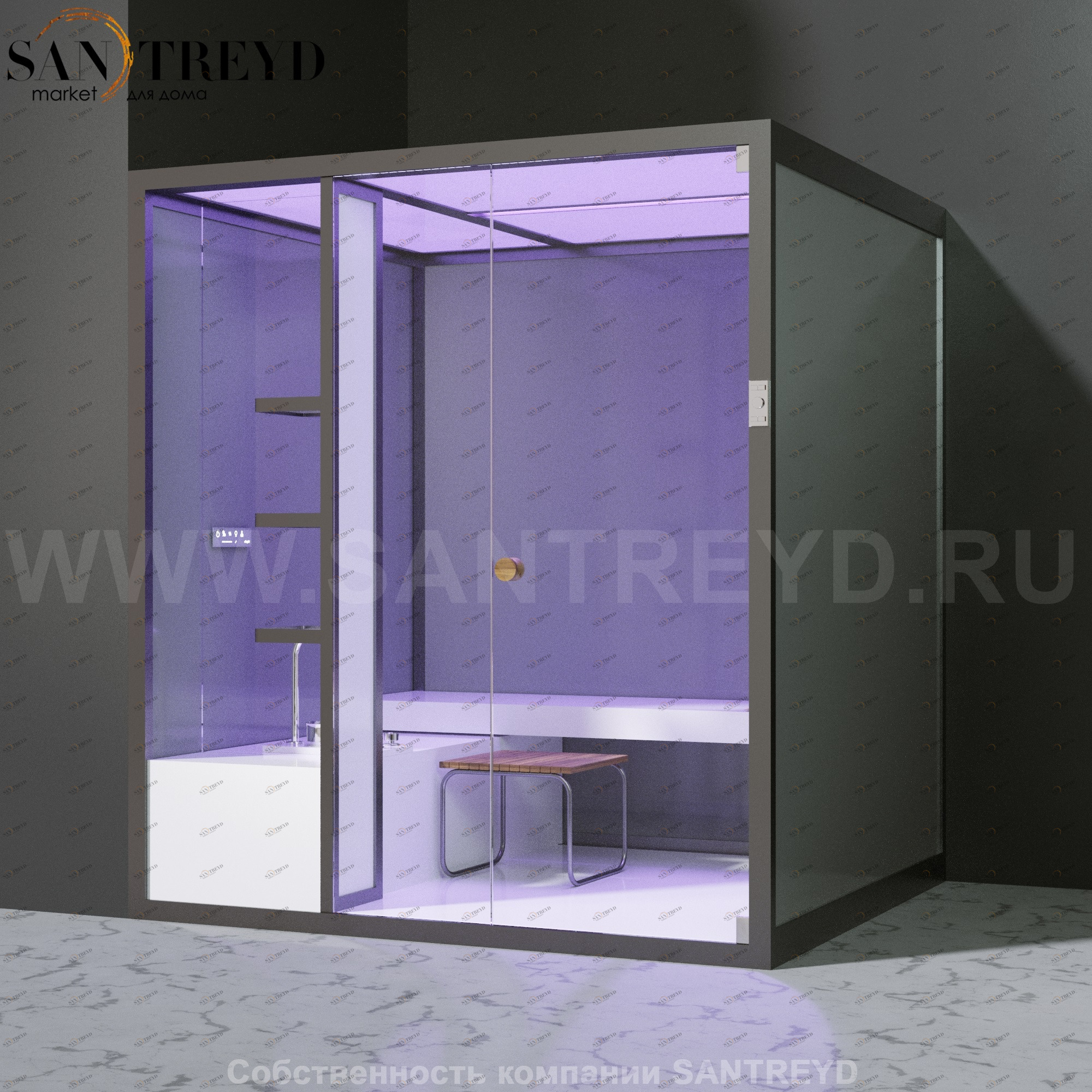 Effegibi BODYLOVE H BL30030004 Хаммам. Установка: в левый угол. Мощность: 7 кВт макс. Размеры: длина 200 см, ширина 176 см. Отделка: гладкое стекло.