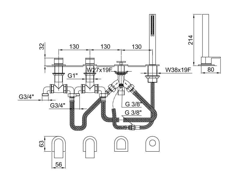 Набор для ванны с 4 отверстиями и ручным душем Fantini Rubinetti море ARCH-00022862 - Вид №2