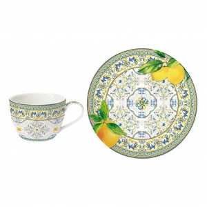 Чашка фарфоровая с блюдцем голубая с желтым "Цитрус. Капри" EASY LIFE КАПРИ 00-3946988 Голубой;желтый