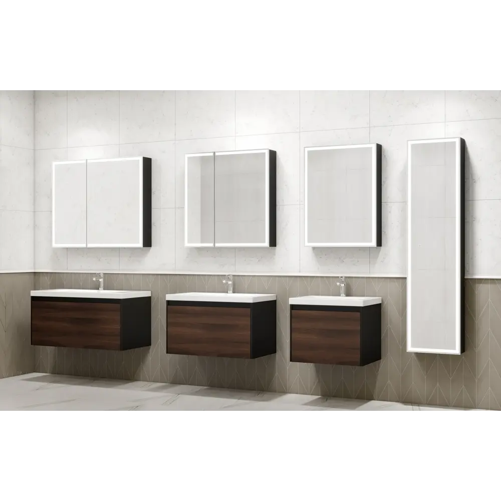 Шкаф зеркальный подвесной Montero Black LED с подсветкой 80x80 см цвет черный 89180065 STLM-2074280 Santreyd - Вид №6