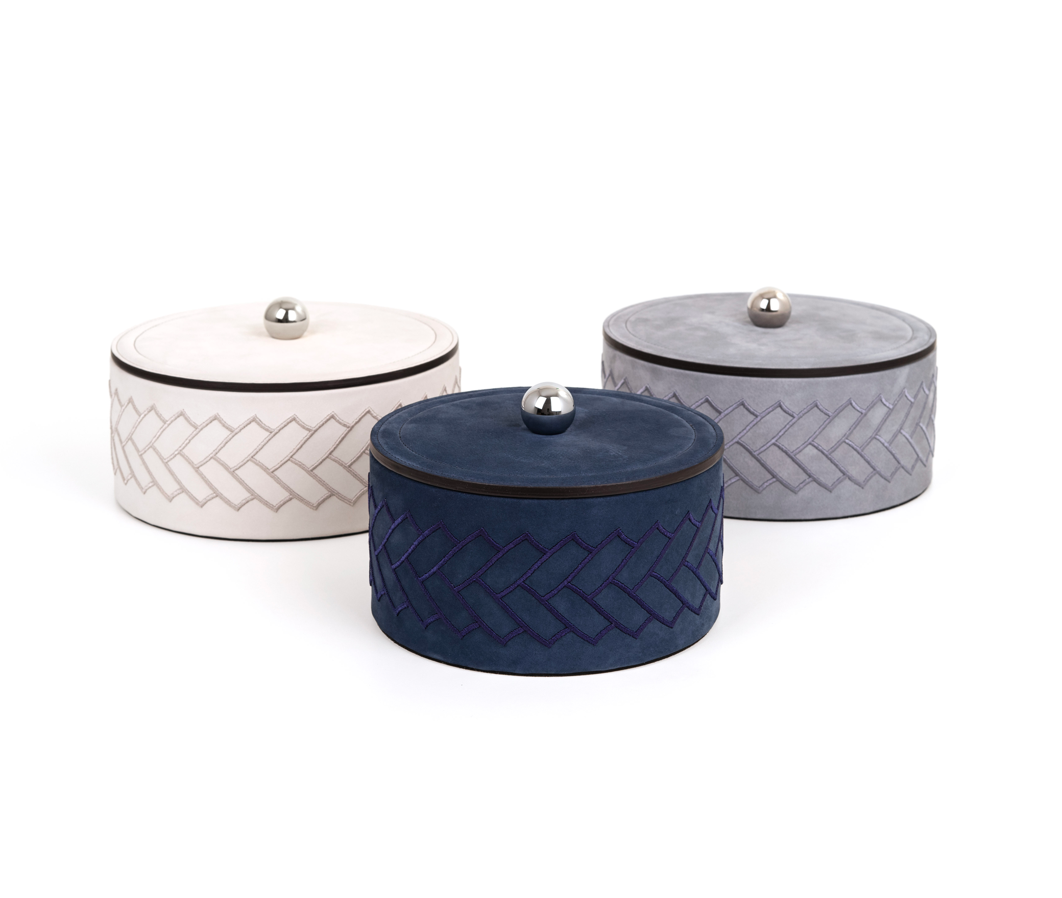 Lily Box - Ø 13XH8 см / металл-хром/нубук-кожа_темно-синий Pinetti 00.1680.038.003 - Вид №7