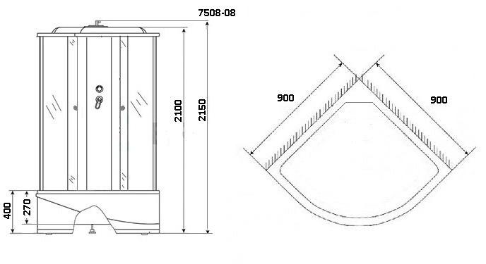 Душевая кабина NG- 7508-08BLACK (900х900х2150) высокий поддон(40см) стекло МОЗАИКА Niagara ECO - Вид №2
