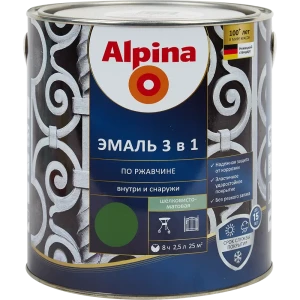 Грунт-эмаль по ржавчине 3 в 1 Alpina полуматовая цвет зеленый 2.5 л
