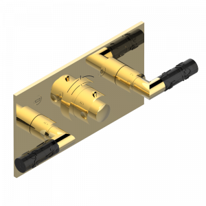 A33-5401BEH Накладка с ручкой регулировки температуры и двумя маховиками для термостатического смесителя с горизонтальной установкой Thg-paris Bambou с чёрным хрусталём Покрытие PVD золотистый цвет